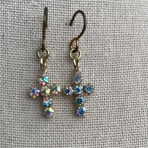 Gold & Crystal Cross Earrings